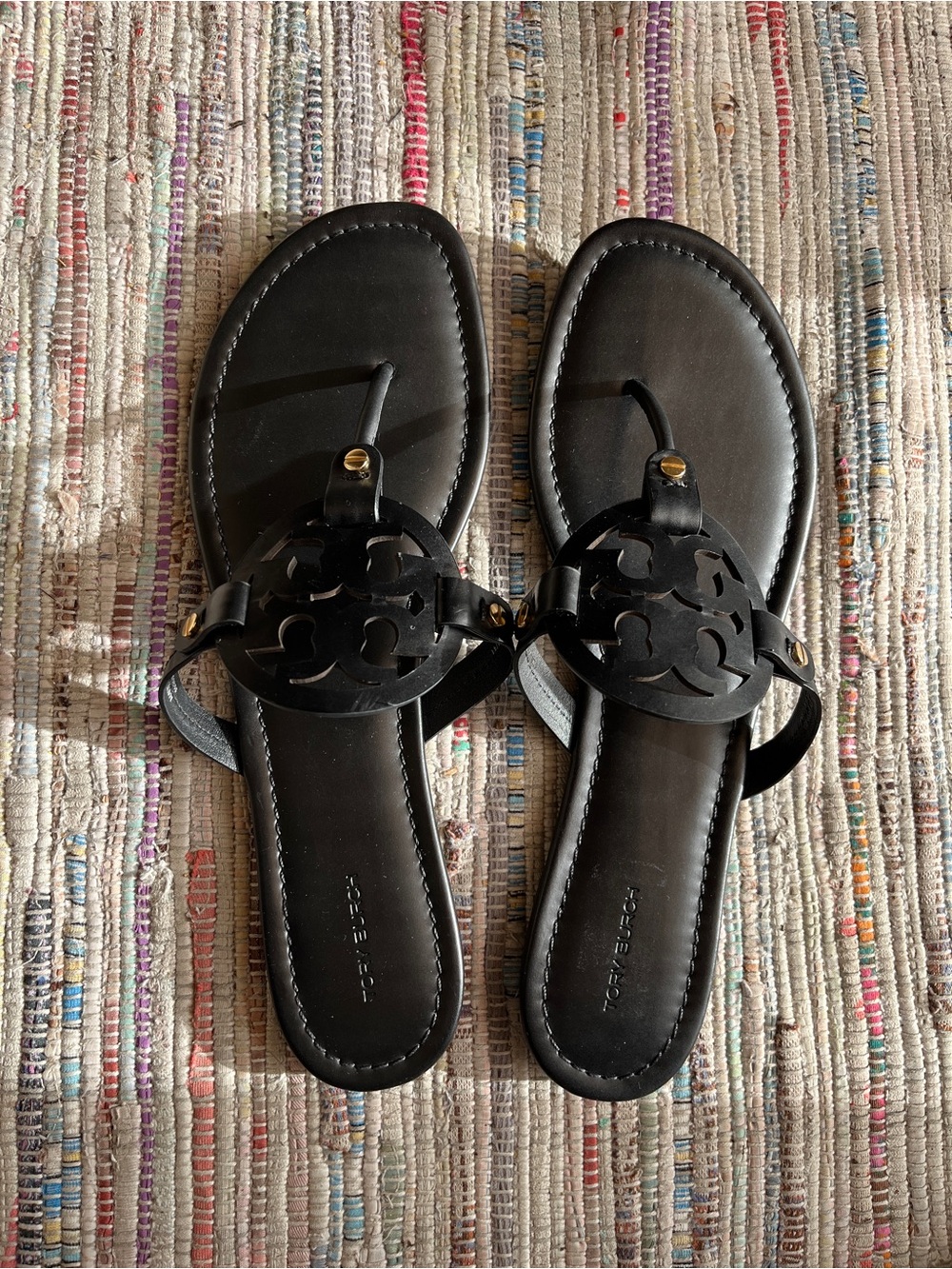 Tory Burch Black Miller Leather Logo Sandals